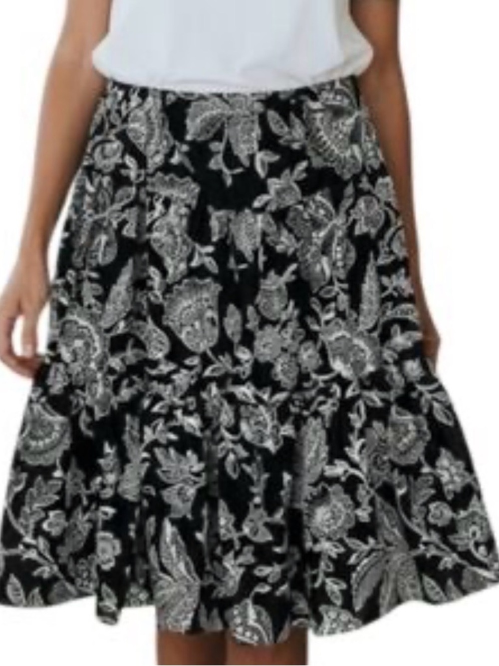 Lauren Ralph Lauren low rise  Black and White Paisley Tiered Maxi Skirt